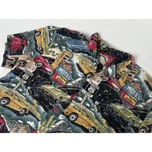 Paradise Found Hawaiian Shirt Men's XL  Rayon GM Route 66 GM Corvettes USA VTG